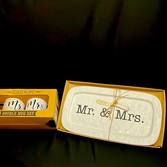 Mr. & Mrs. coffee mug set & matching pie/cake platter - Picture 1 of 9